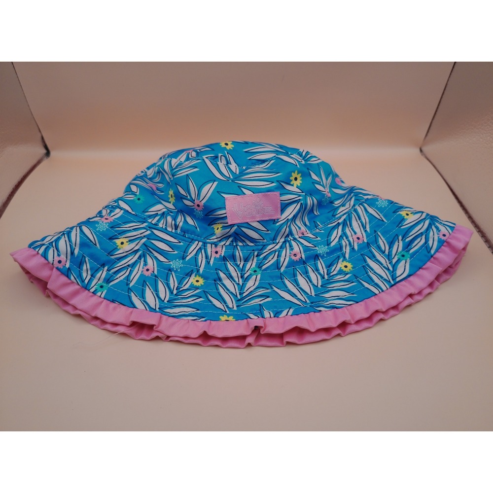 UV Skinz Toddler Reversible Bucket‎ Hat Blue Floral Pink Ruffle UPF 50+ 4T